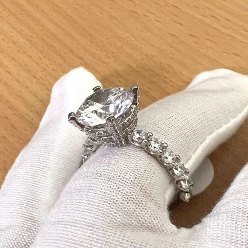 925 Sterling‎ Silver | CZ Luxury Solitaire Ring Women's Size 8 Rhodium Finish